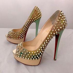 Louboutin Lady Peep Spikes 150 Cork Bloom/Pat